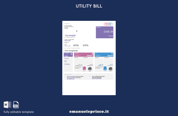 stile verificato Modello di bolletta delle utenze Npower del Regno Unito